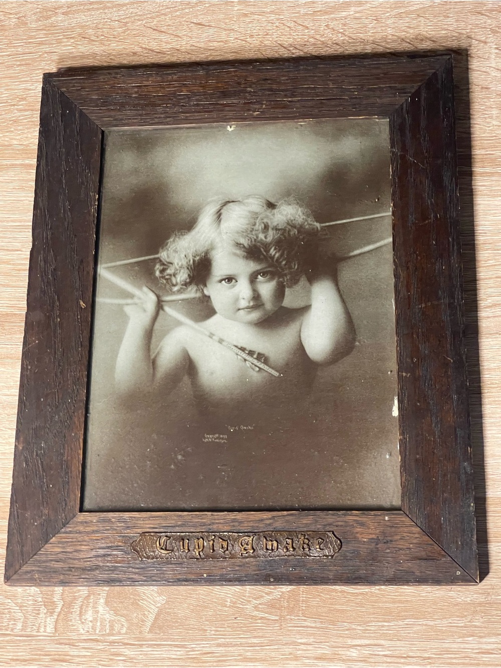 Vintage Wooden Picture Frame with Cupid Cherub Photo coquette gallery antique